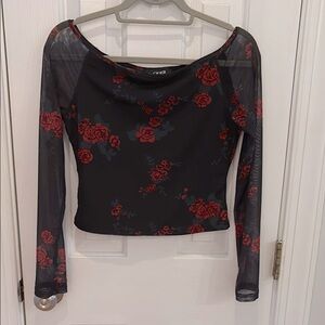 Cider Floral Top with Sheer Sleeves, M